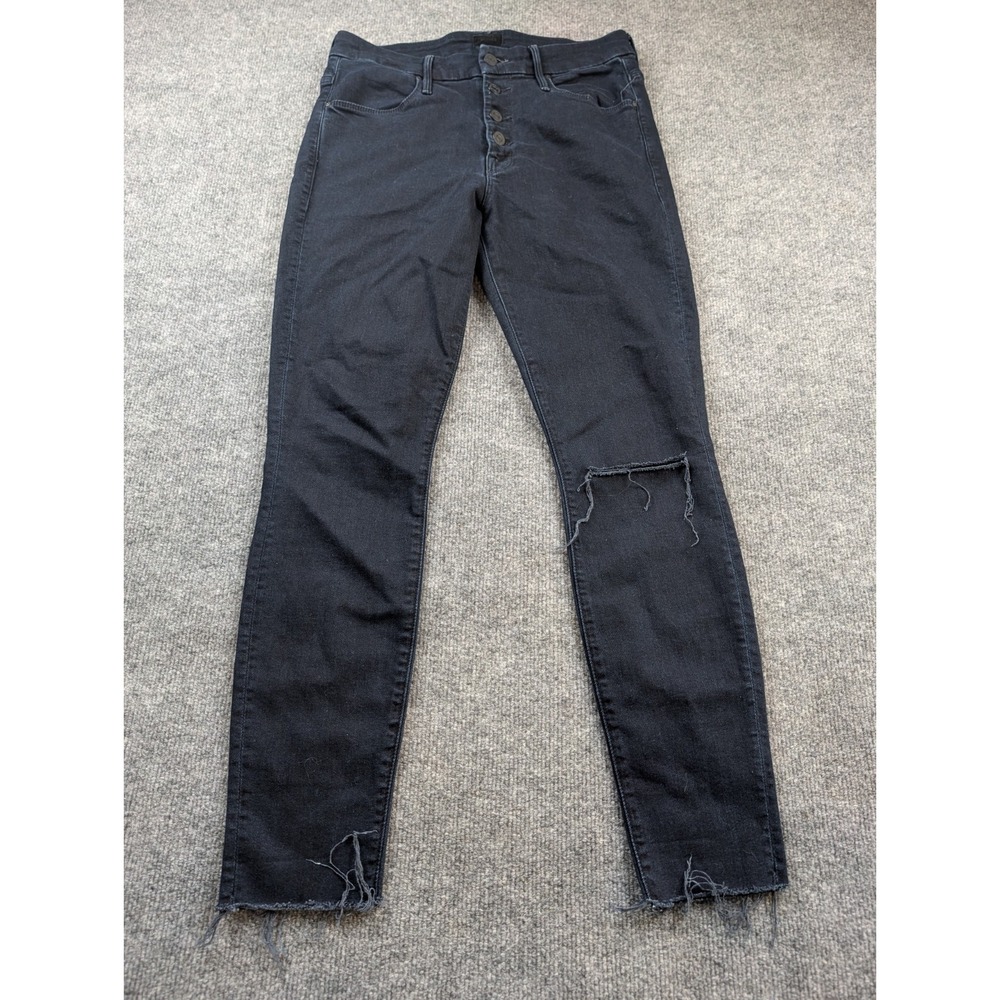 MOTHER The Pixie Ankle Fray Jeans Size 29 Dark Blue Distressed Button Fly $228